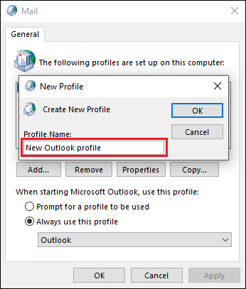 how to recreate outlook profile 2016
